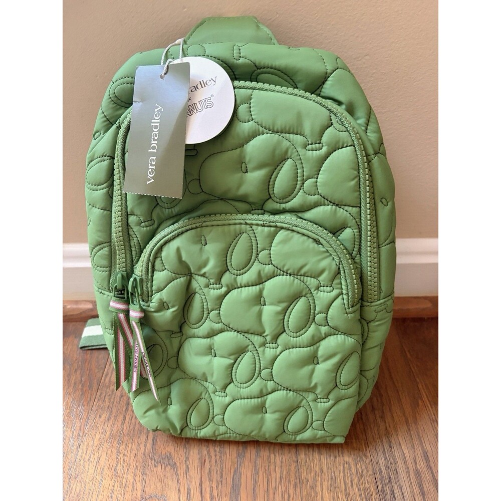 Vera Bradley Lorman Sling Backpack Peanuts Fluorite Green Snoopy Country Club